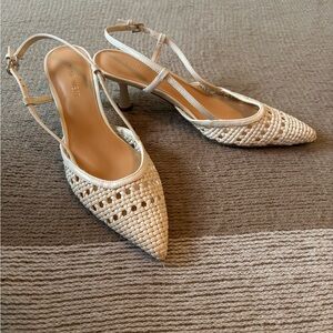 Nine West Cream Woven Pointed Slingback Heels